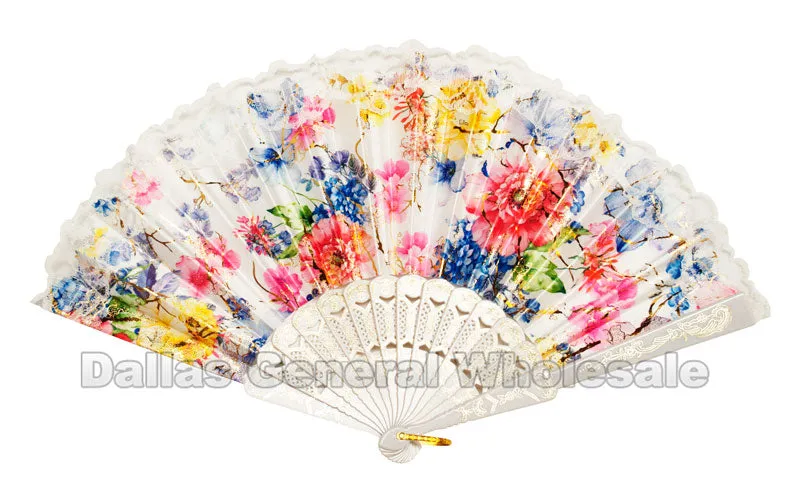 Beautiful Printed Flower Oriental Hand Fans Wholesale