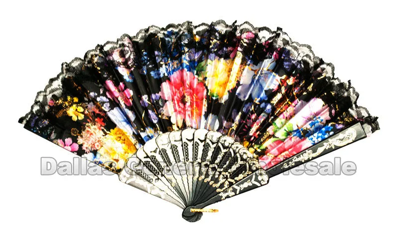 Beautiful Printed Flower Oriental Hand Fans Wholesale