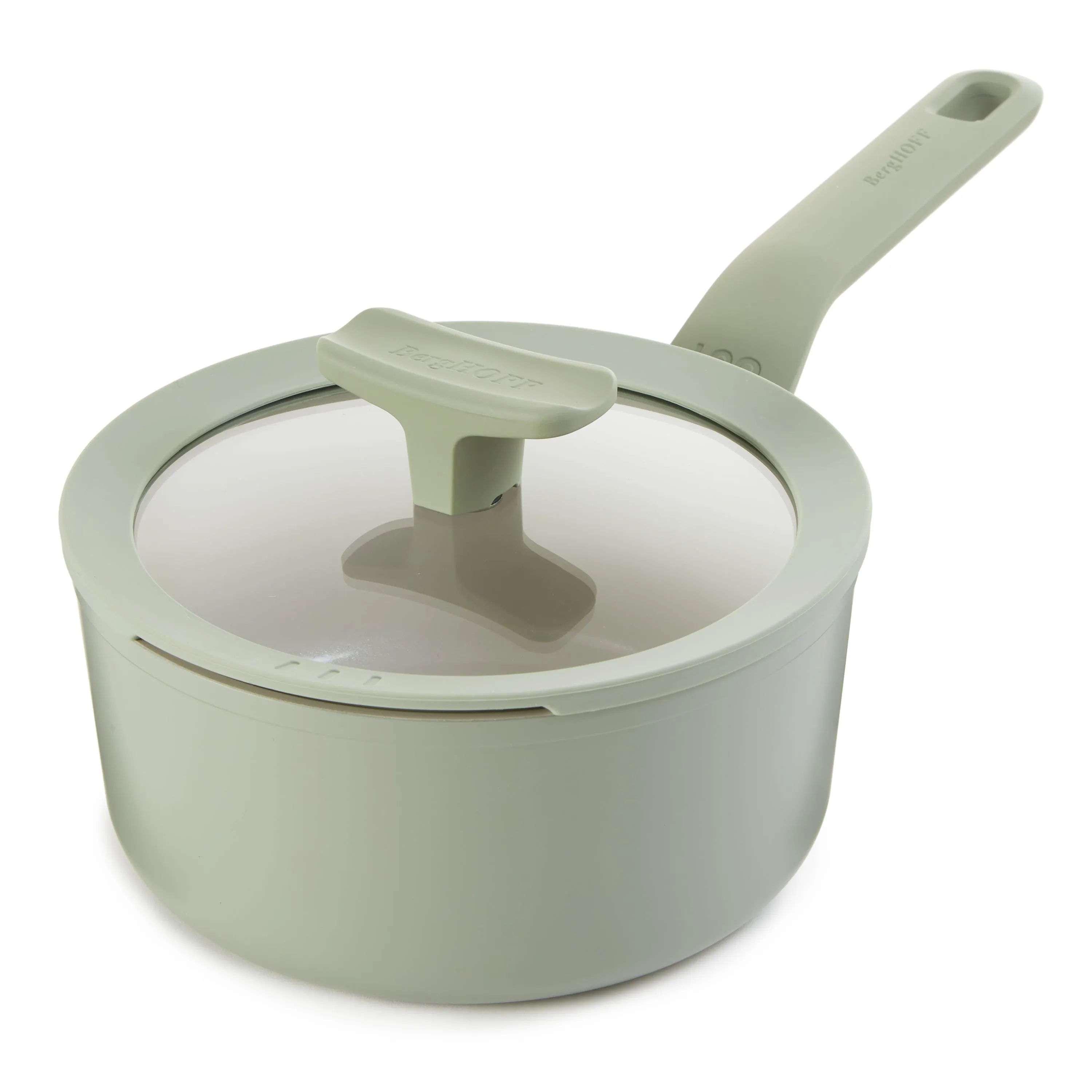 BergHOFF Balance Nonstick Ceramic Saucepan 7", 2.1qt. With Glass Lid, Recycled Aluminum, Sage