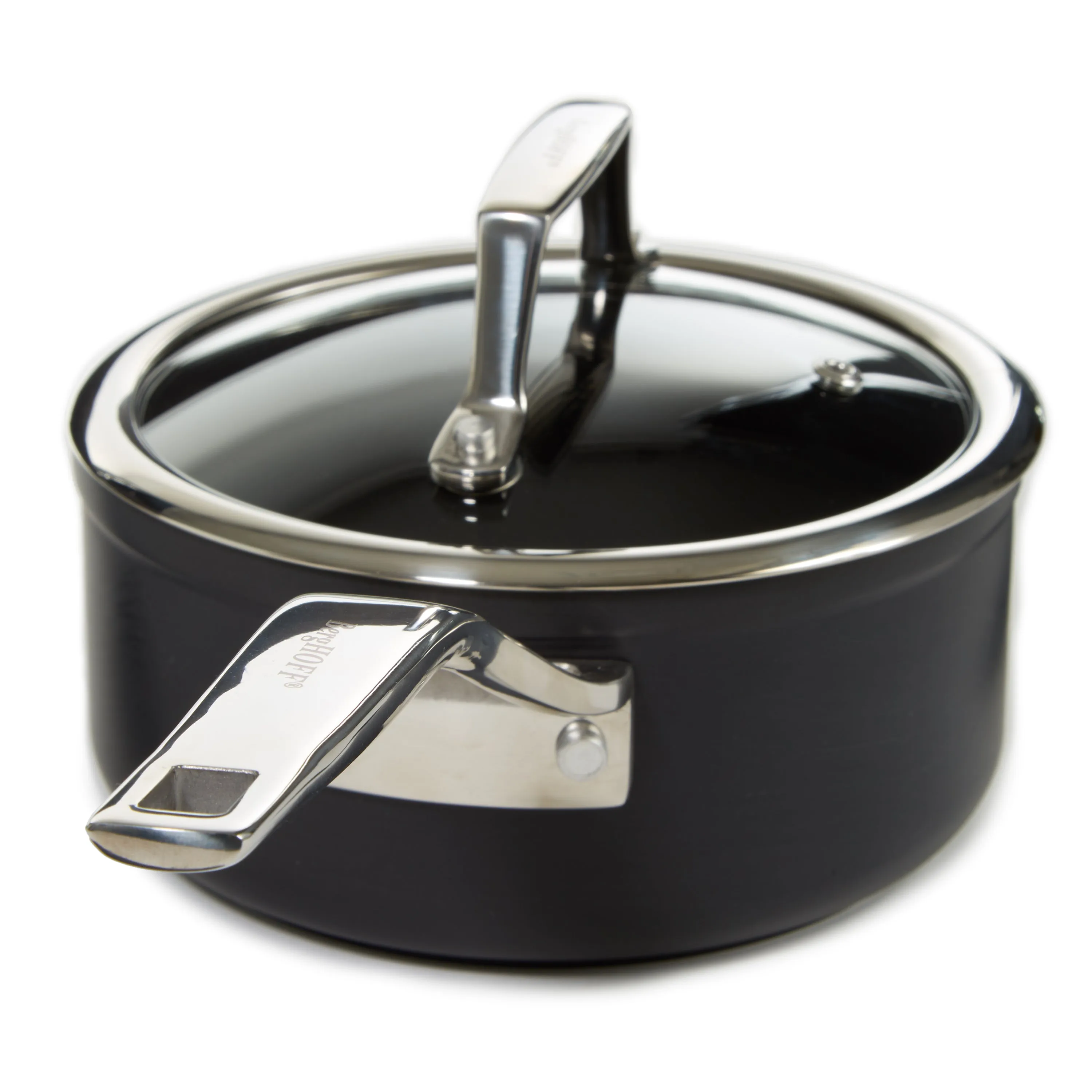 BergHOFF Essentials Nonstick Hard Anodized 6.25" Saucepan 1.3qt. With Glass Lid, Black