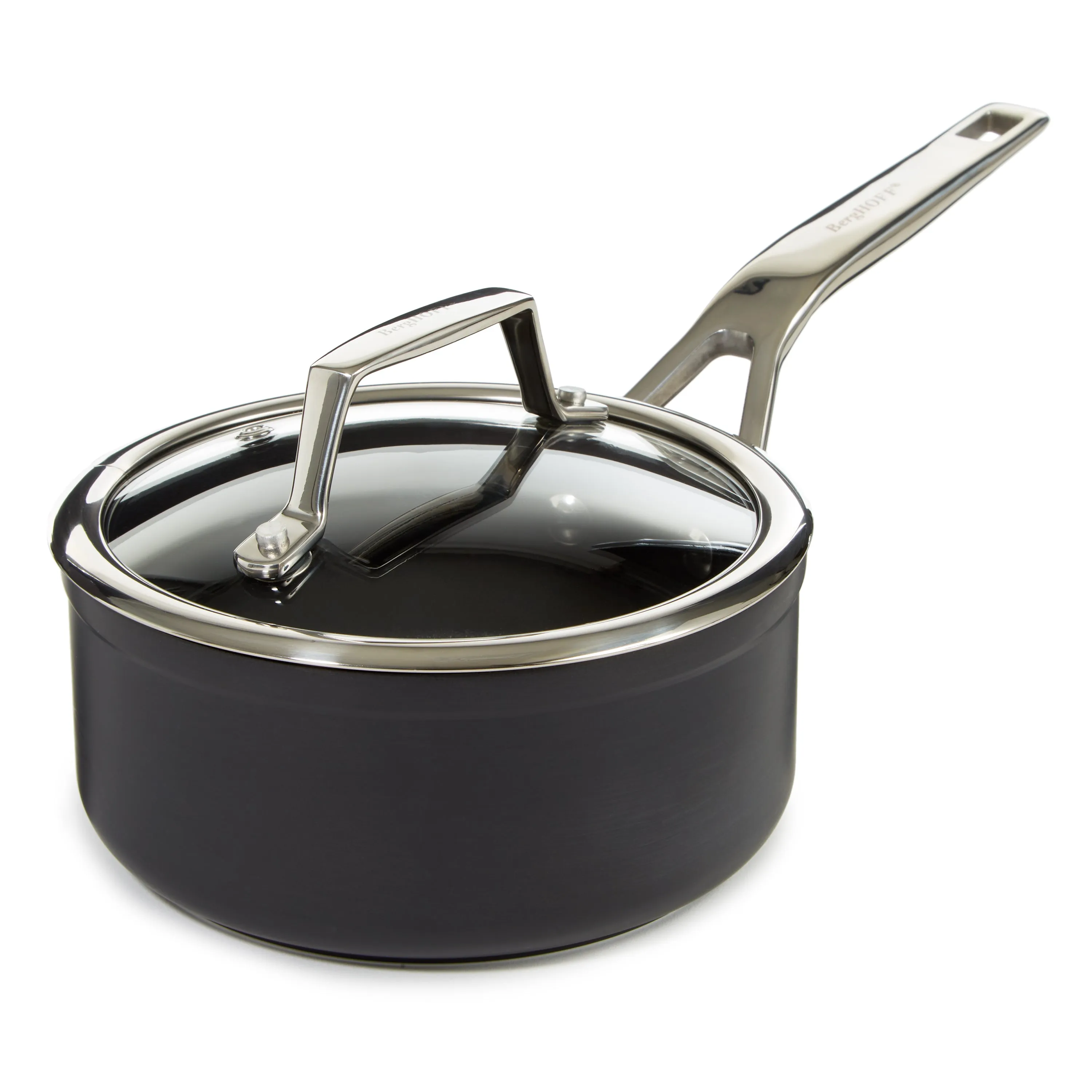 BergHOFF Essentials Nonstick Hard Anodized 6.25" Saucepan 1.3qt. With Glass Lid, Black