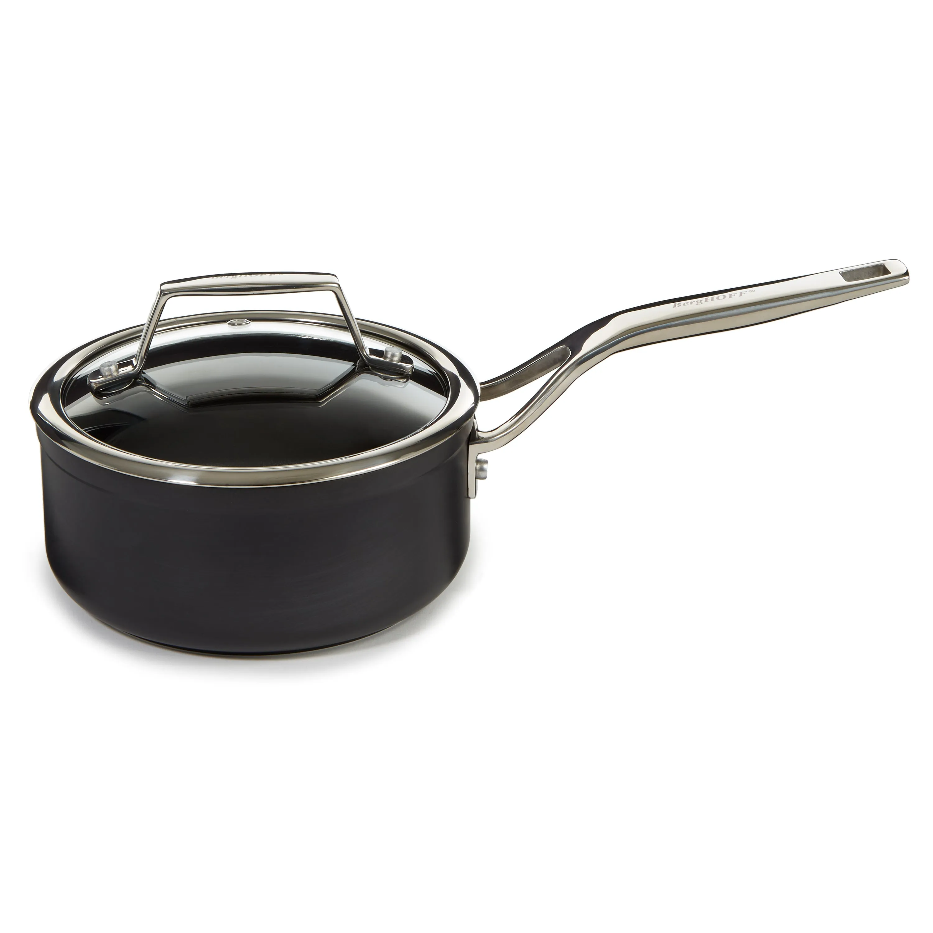 BergHOFF Essentials Nonstick Hard Anodized 6.25" Saucepan 1.3qt. With Glass Lid, Black