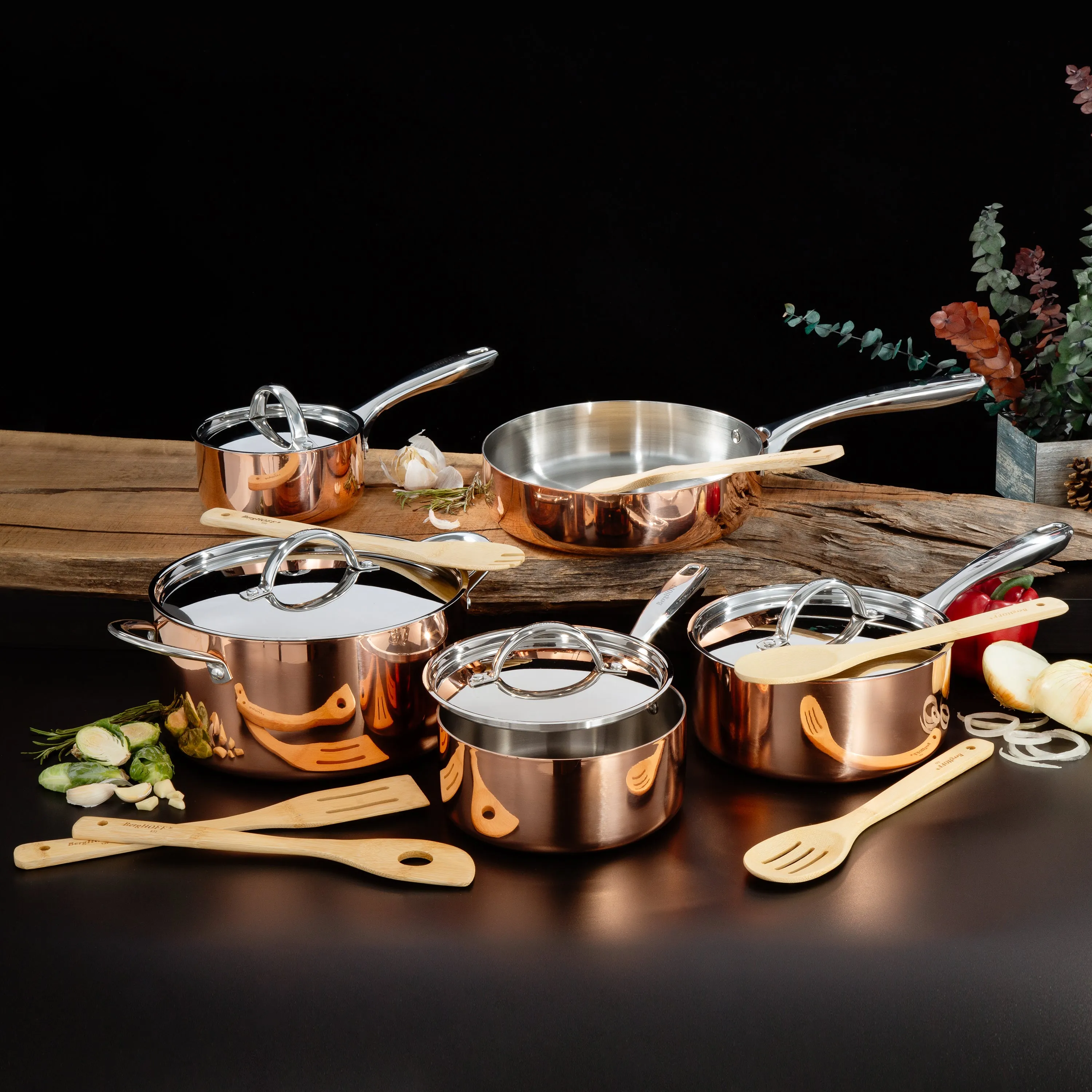 BergHOFF Vintage 15pc Tri-Ply Copper Cookware Set with Lids, Polished