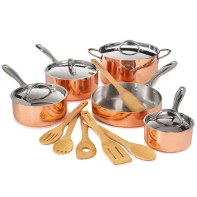 BergHOFF Vintage 15pc Tri-Ply Copper Cookware Set with Lids, Polished