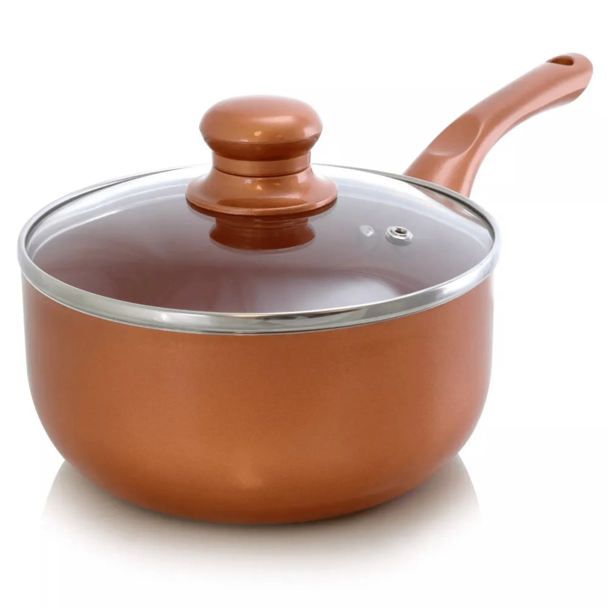 Better Chef 1.5Qt Ceramic-Coated Copper-Tone Saucepan with Glass Lid by Jupiter Gear Home