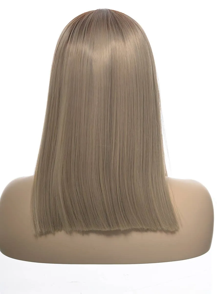 Blonde Blunt Cut Lace Front Fashion Wig with Brown Roots