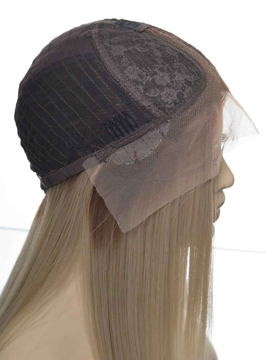 Blonde Blunt Cut Lace Front Fashion Wig with Brown Roots