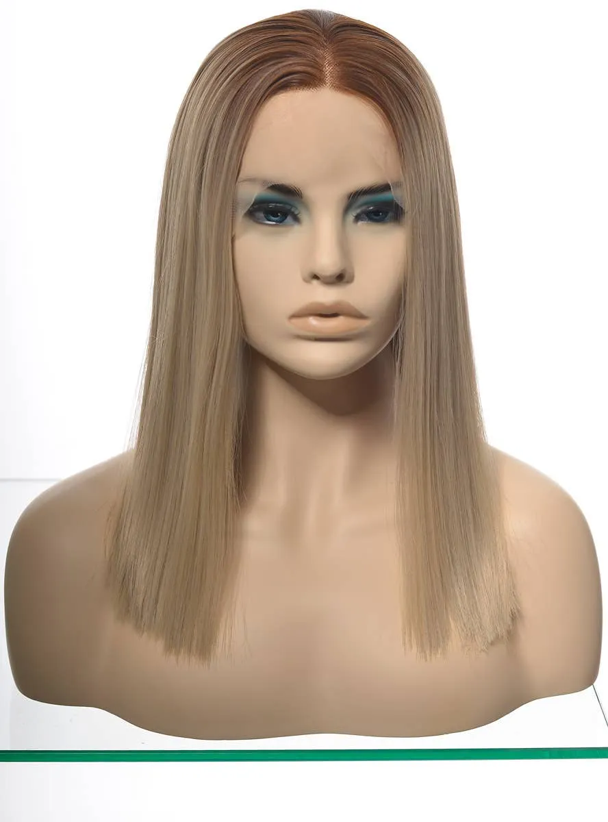 Blonde Blunt Cut Lace Front Fashion Wig with Brown Roots