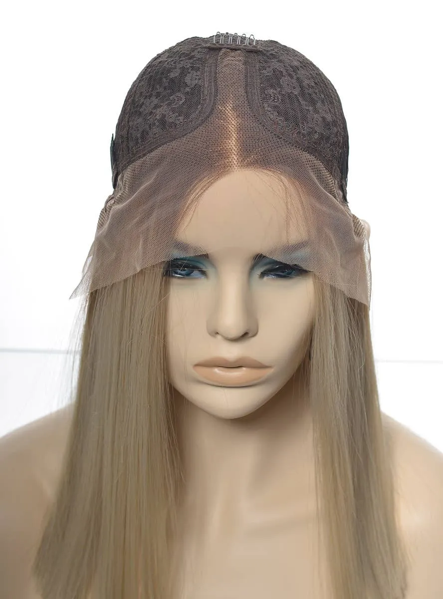 Blonde Blunt Cut Lace Front Fashion Wig with Brown Roots