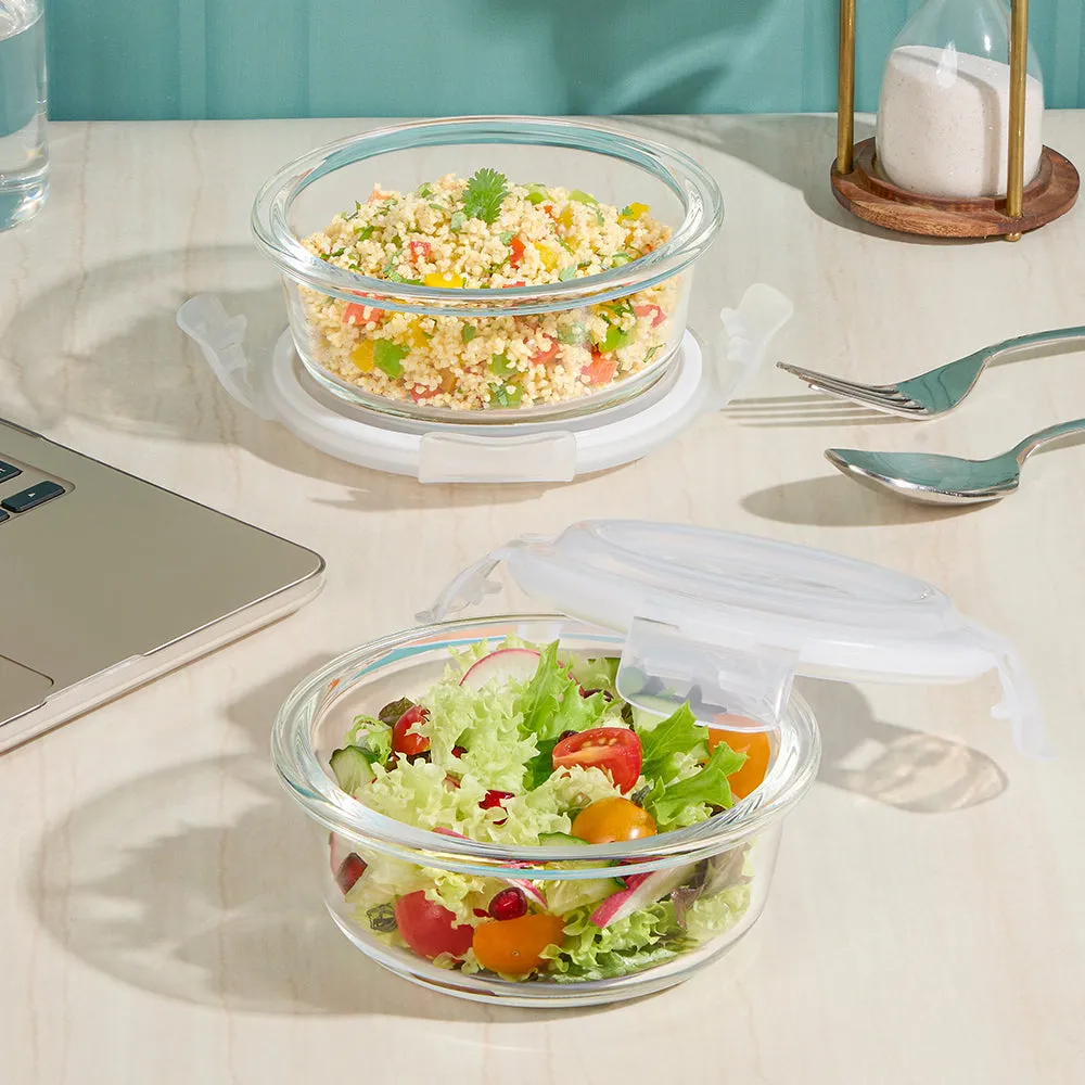 Borosil Eateasy Glass Lunchbox, Round x 2 (Flat)