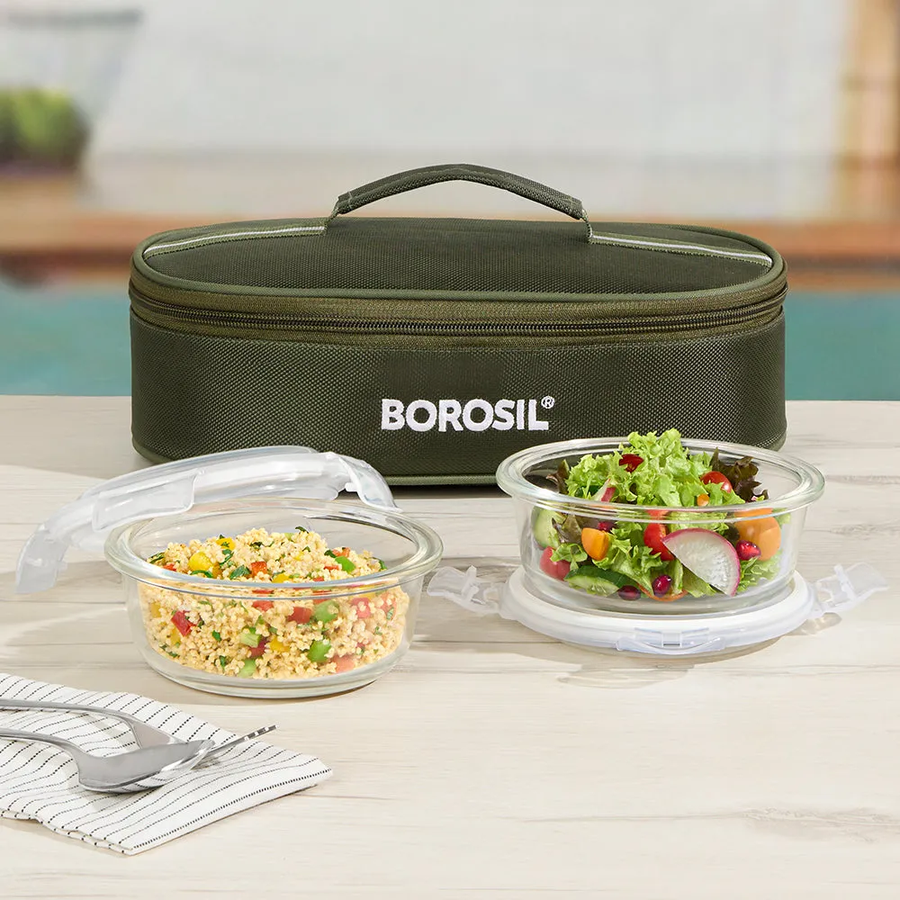 Borosil Eateasy Glass Lunchbox, Round x 2 (Flat)