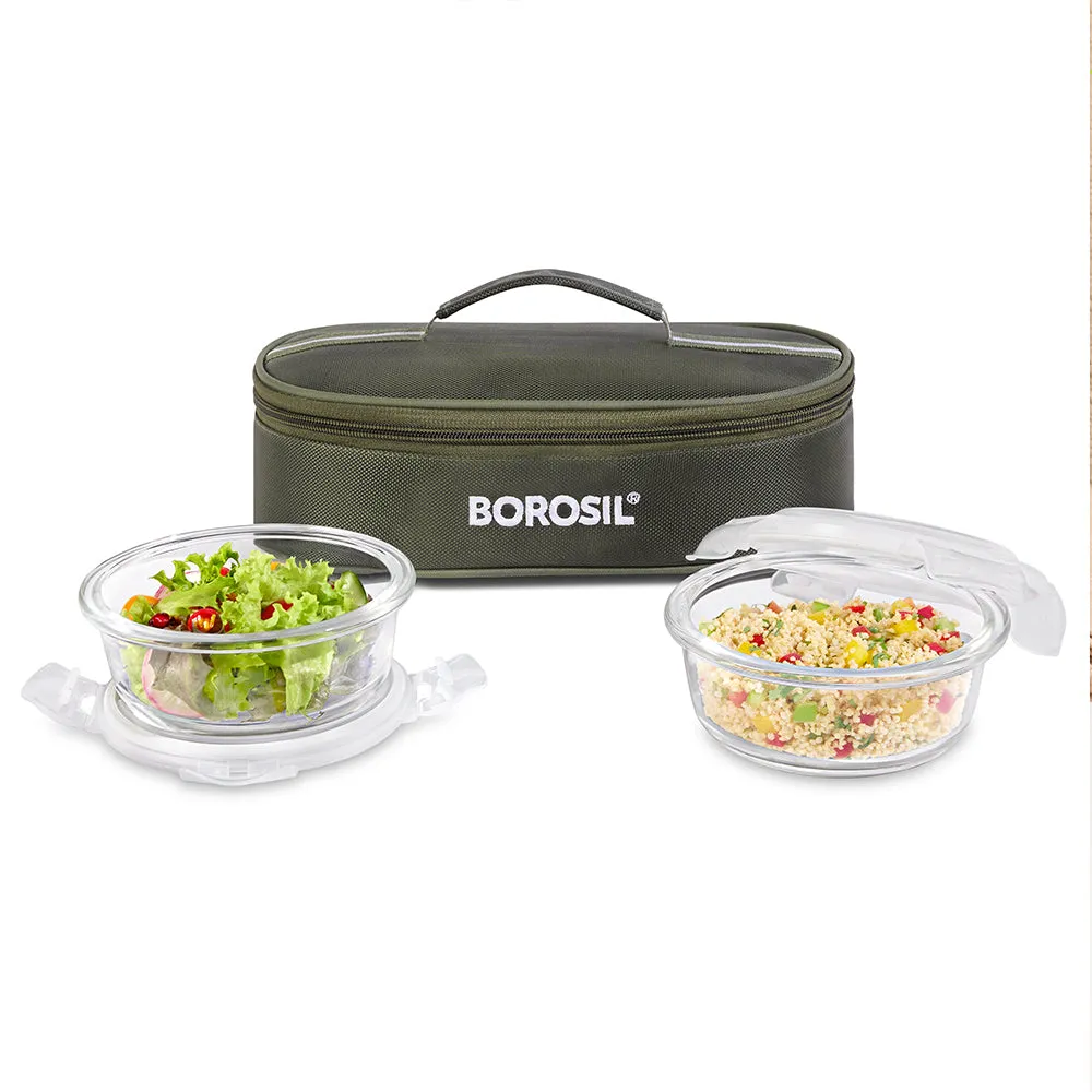 Borosil Eateasy Glass Lunchbox, Round x 2 (Flat)