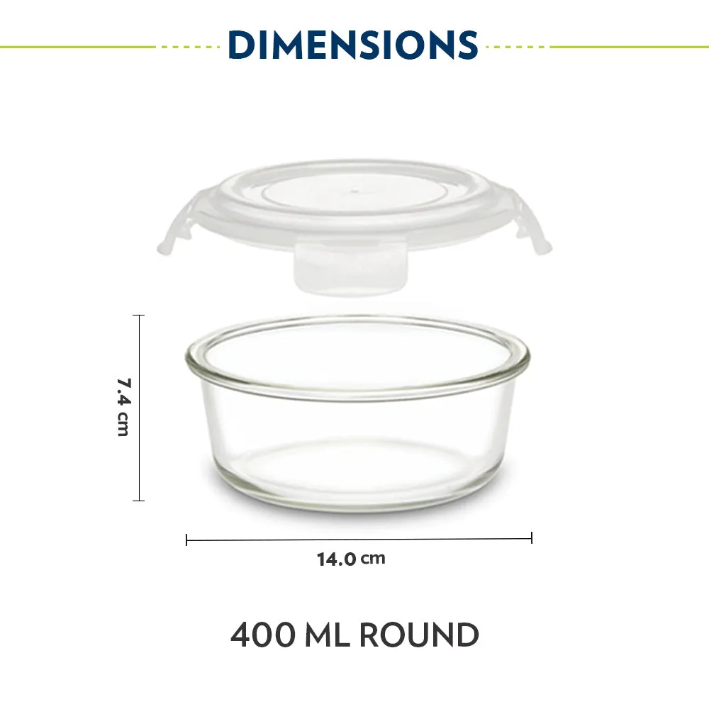 Borosil Eateasy Glass Lunchbox, Round x 2 (Flat)