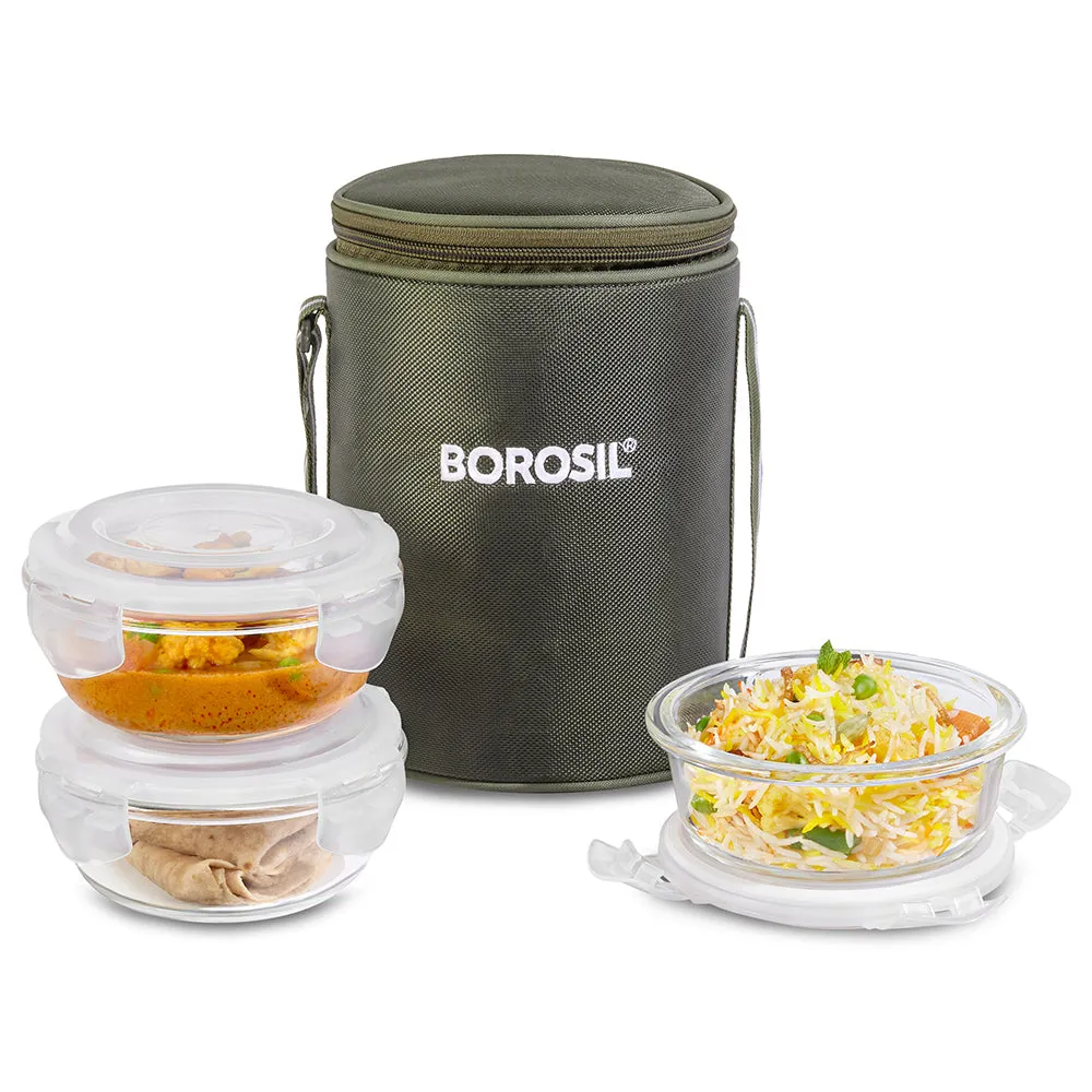 Borosil Eateasy Glass Lunchbox, Round x 3