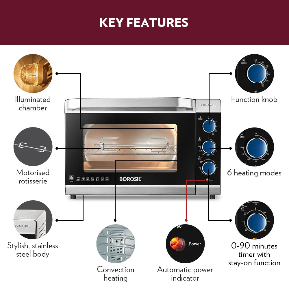 Borosil Prima 48L Oven Toaster Griller (OTG)