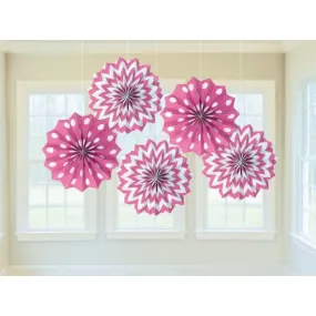 Bright Pink Fan Decorations Printed Paper 8in 5pk