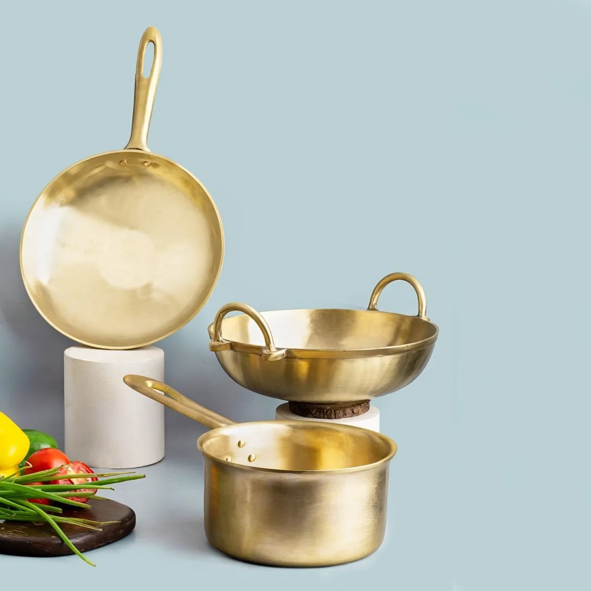 Bronze/ Kansa Handmade Family Combo (Kadai  Sauté Pan  Sauce Pan)