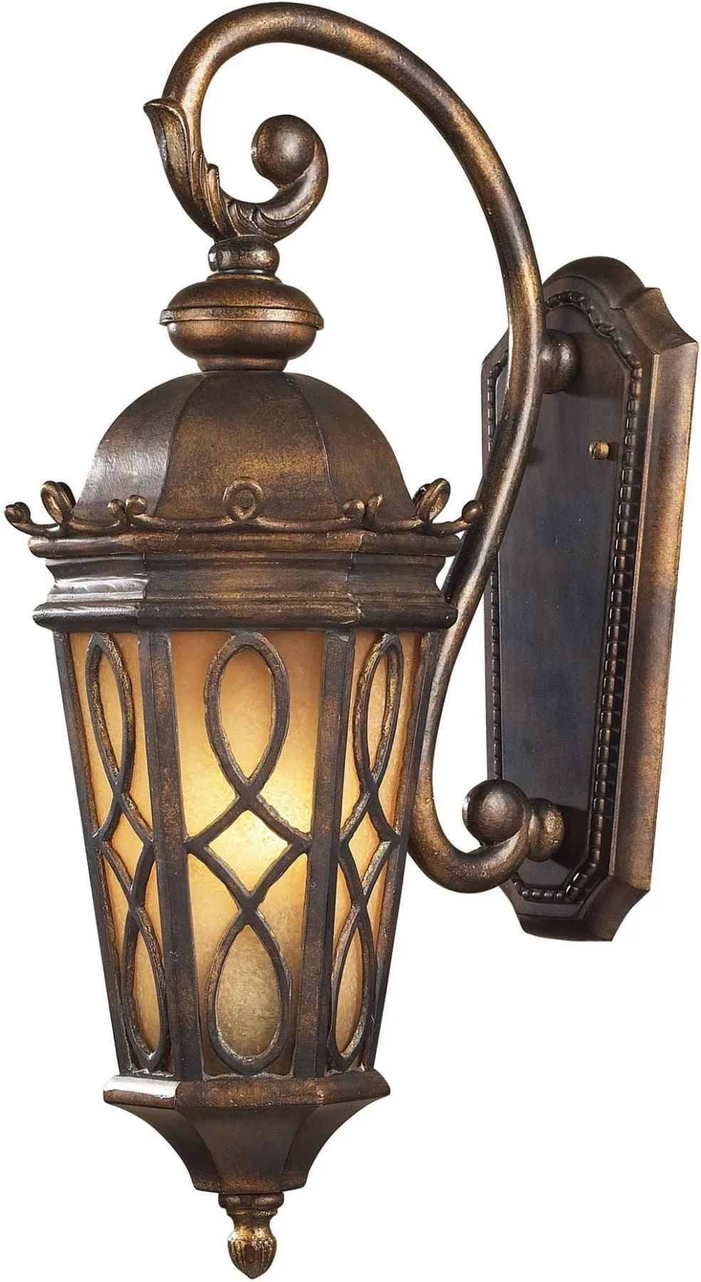 Burlington Junction 2 Light Outdoor Wall Sconce In Hazlenut Bronze and Amber Scavo Glass