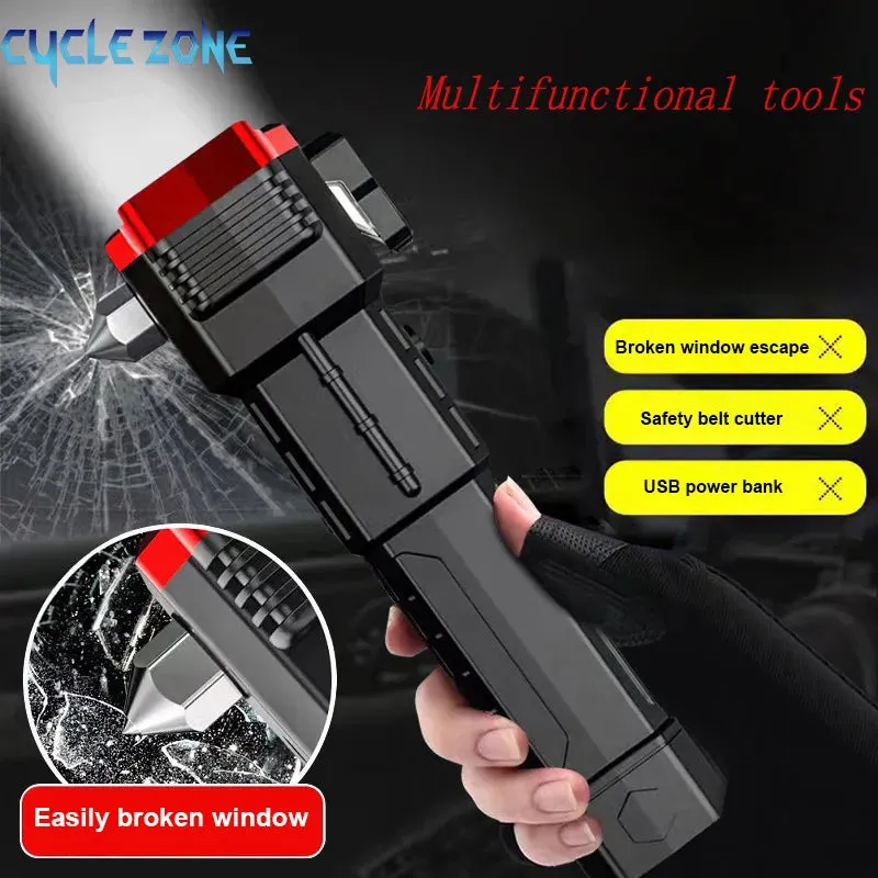 Car Safety Hammer with Flashlight LED Multi-Function Flashlight Emergency Car Escape Tool Window Glasses Breaker Seatbelt Cutter