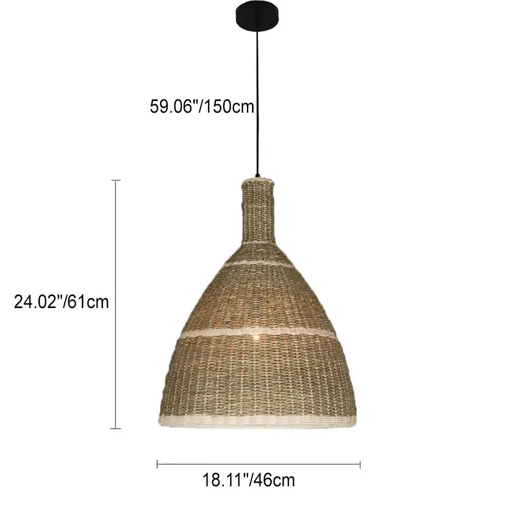 Contemporary Coastal Watercress Rope Rattan Weaving Dome 1-Light Pendant Light For Living Room