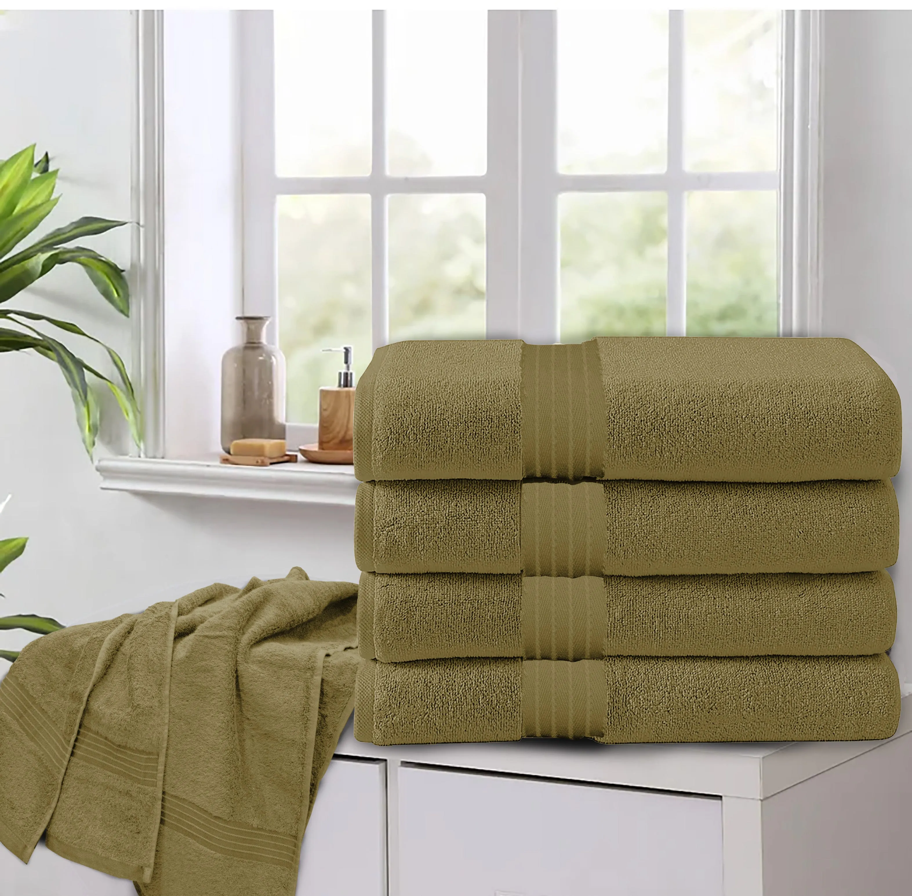 Cotton Bath Towel 70x140 CM 4 Piece Set, Khaki