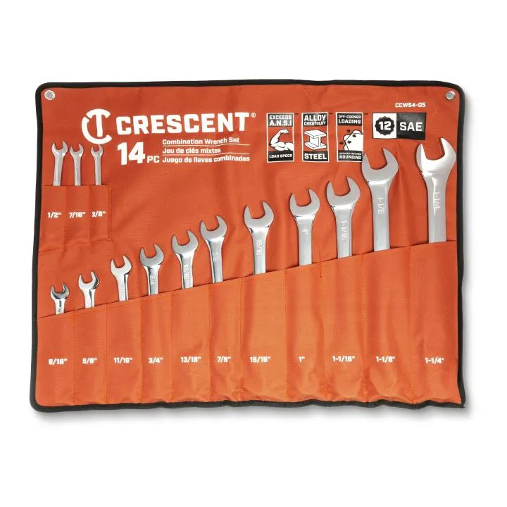 Crescent SAE 12 Point Combination Wrench Set with Tool Roll - 14 Piece