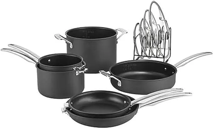 CUISINART N61-11 Nonstick Hard-Anodized Nesting Cookware Set, 11 Piece, Black