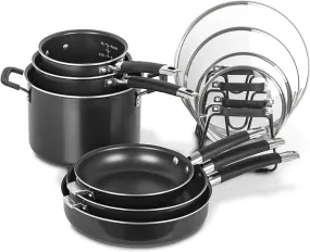 CUISINART N61-11 Nonstick Hard-Anodized Nesting Cookware Set, 11 Piece, Black