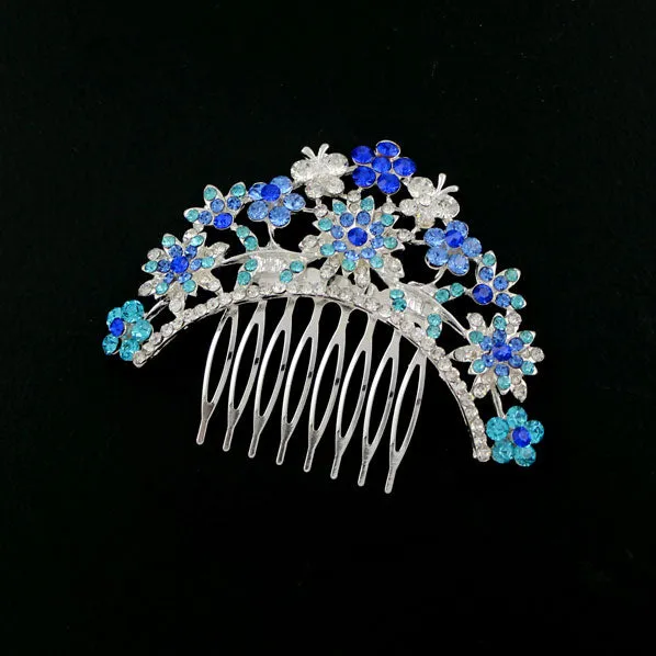 Czech Rhinestone Flowers and Butterflies Decorative Comb