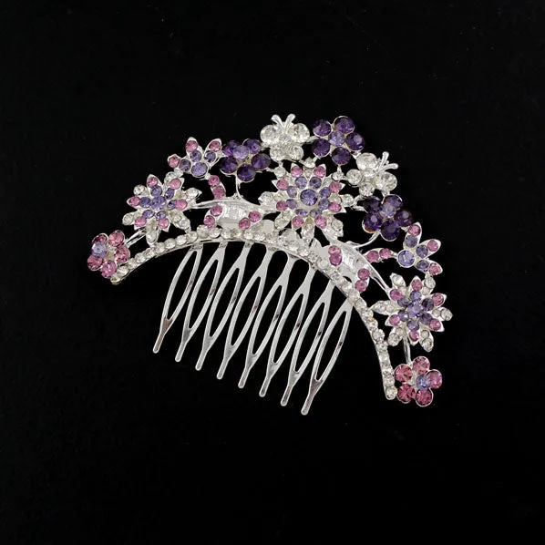 Czech Rhinestone Flowers and Butterflies Decorative Comb