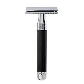 Edwim Jagger Double Edge Safety Razor, Regular Handle, Black Rubber Coated