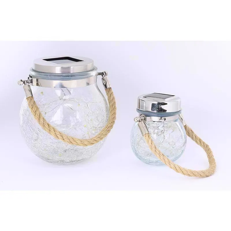 Feit Solar Fixtures 5 in. Solar Power Glass Round Bronze Crackle Jar w/Fairy Lights