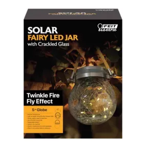 Feit Solar Fixtures 5 in. Solar Power Glass Round Bronze Crackle Jar w/Fairy Lights