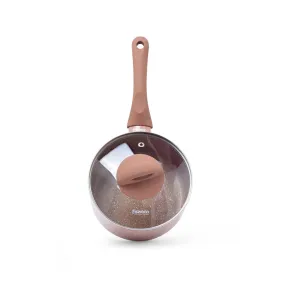 Fissman Saucepan With Glass Lid  16x8cm/1.5LTR Aluminium Latte Series Marble Coated Pink/Clear