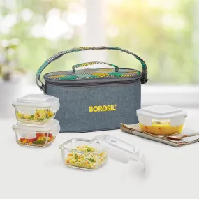 Foodluck Olive Glass Lunch Box, Square x 4