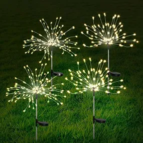 FOOING 4 Pcs Solar Garden Lights Solar Firework Lights, 120 LED Solar Powered String Light 2 Modes Twinkling Solar Lights for Garden, Wedding, Party, Patio(Warm White)