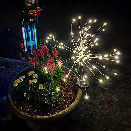 FOOING 4 Pcs Solar Garden Lights Solar Firework Lights, 120 LED Solar Powered String Light 2 Modes Twinkling Solar Lights for Garden, Wedding, Party, Patio(Warm White)