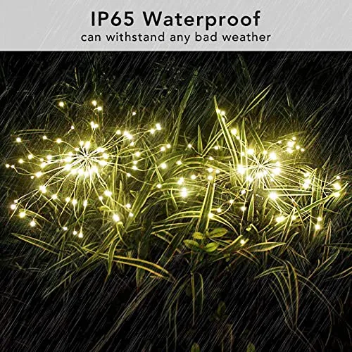 FOOING 4 Pcs Solar Garden Lights Solar Firework Lights, 120 LED Solar Powered String Light 2 Modes Twinkling Solar Lights for Garden, Wedding, Party, Patio(Warm White)