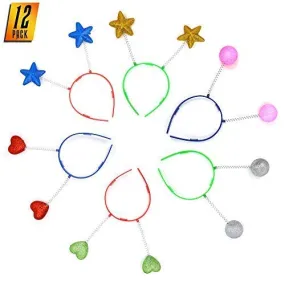 Glitter Antenna Head Boppers - Rainbow Shapes Novelty Headbands - 12 Pieces