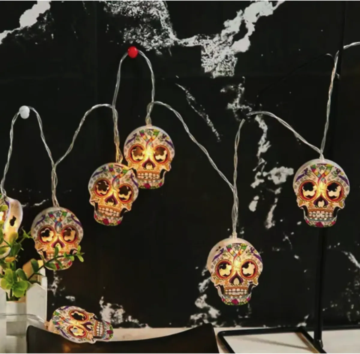 Halloween LED String Lights Pumpkin, Ghost, Eyeball, Cat, Skull, and Spider LED Decorations for Indoor & Outdoor Halloween Decor (Painted Skull)