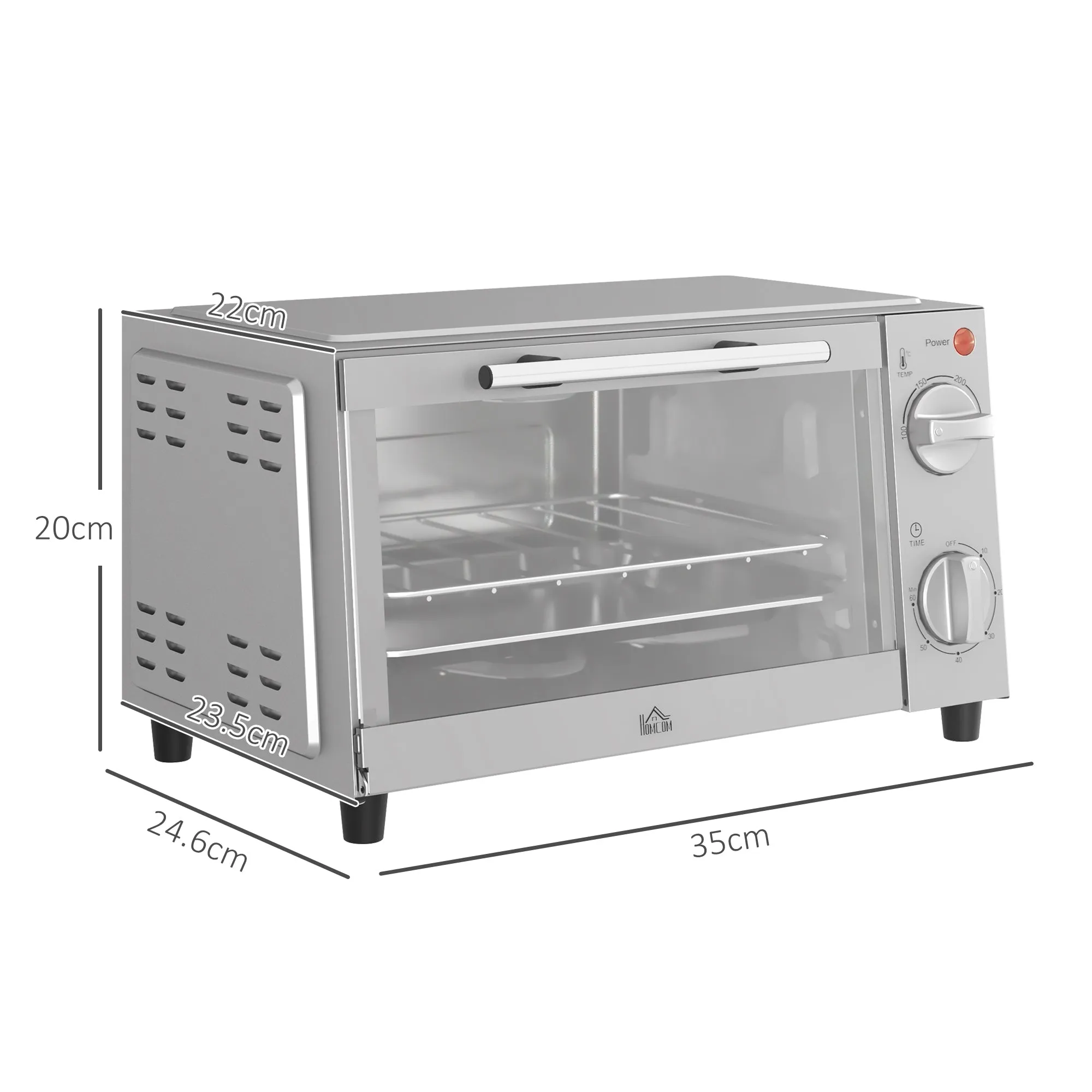 HOMCOM Mini Oven 9L Silver Countertop Electric Grill w/ Temp Timer Control 750W