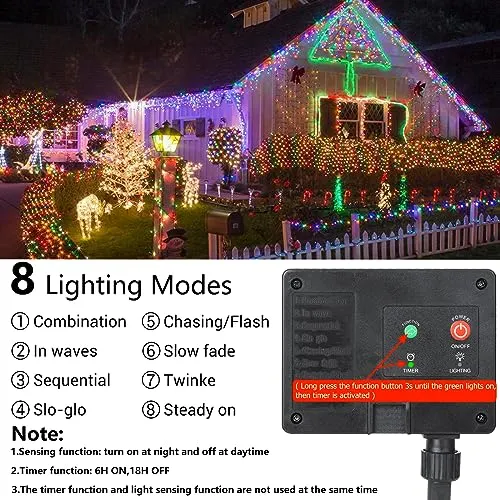 iBaycon 400 LED Solar Christmas Lights, 131ft Solar String Lights with 8 Modes & Timer for Garden, Patio, Fence, Balcony, Outdoors (Multicolor)