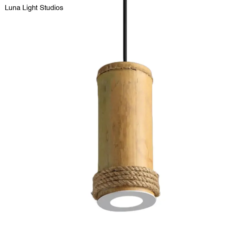 Industrial Bamboo Pendant Light with Rope Detail for Living Room