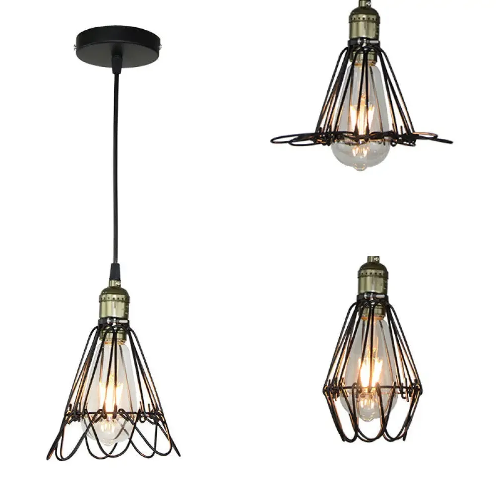 Industrial Iron Flower Pendant Light Ceiling Fixture for Bar - Hanging Cord Included