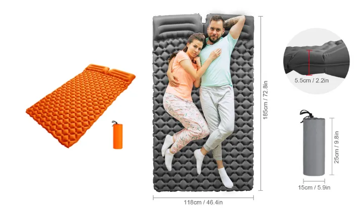 Inflatable Double Sleeping Pad with Pillows