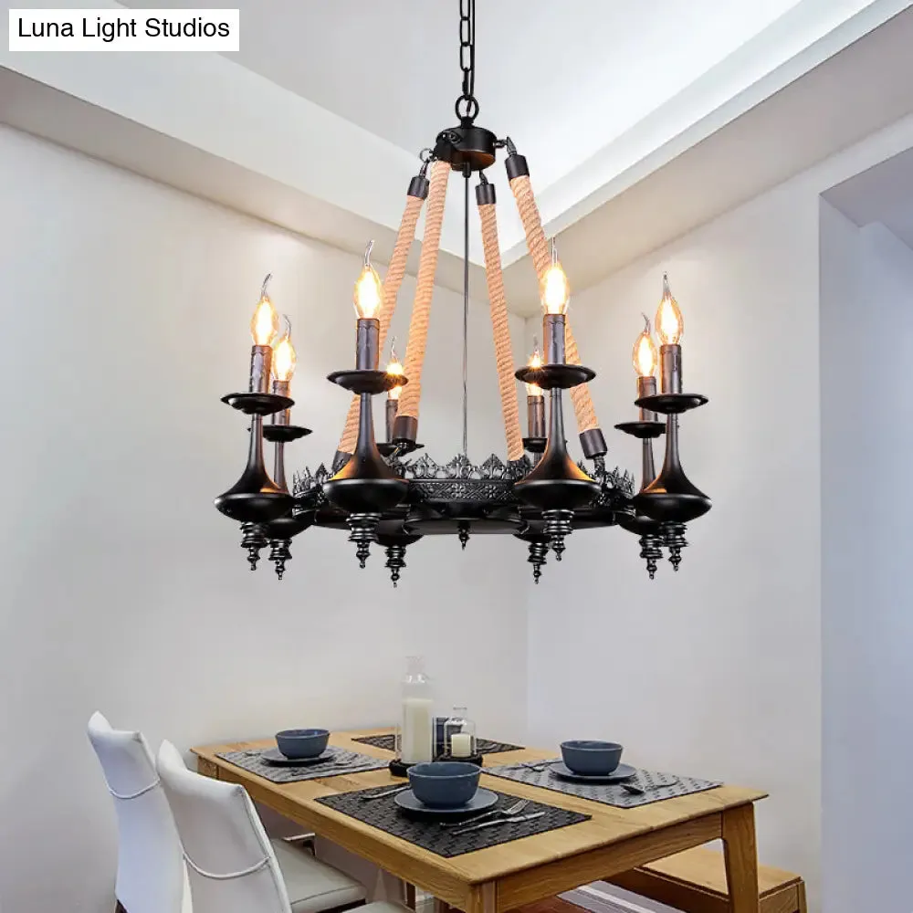 Iron Candle Chandelier Light Fixture - 6/8 Heads - Black - Dining Room Hanging Ceiling Light