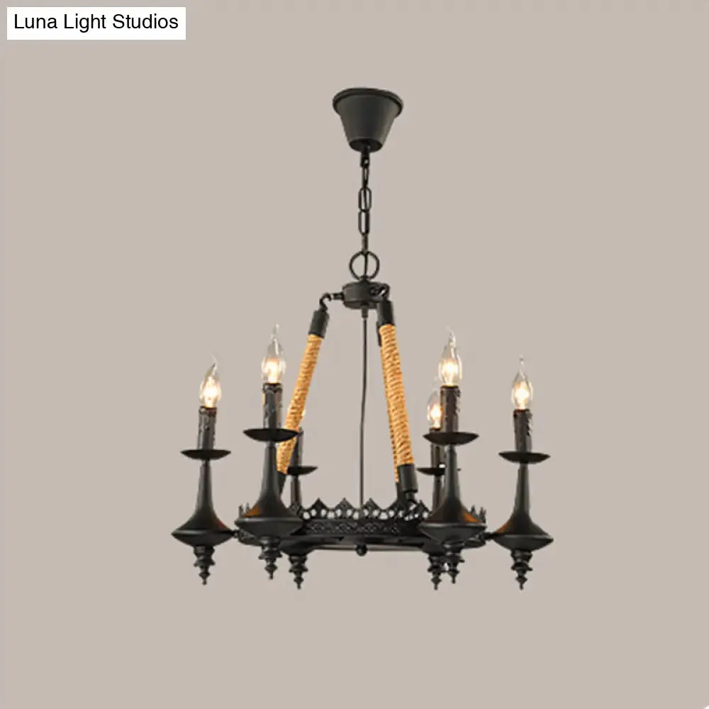 Iron Candle Chandelier Light Fixture - 6/8 Heads - Black - Dining Room Hanging Ceiling Light