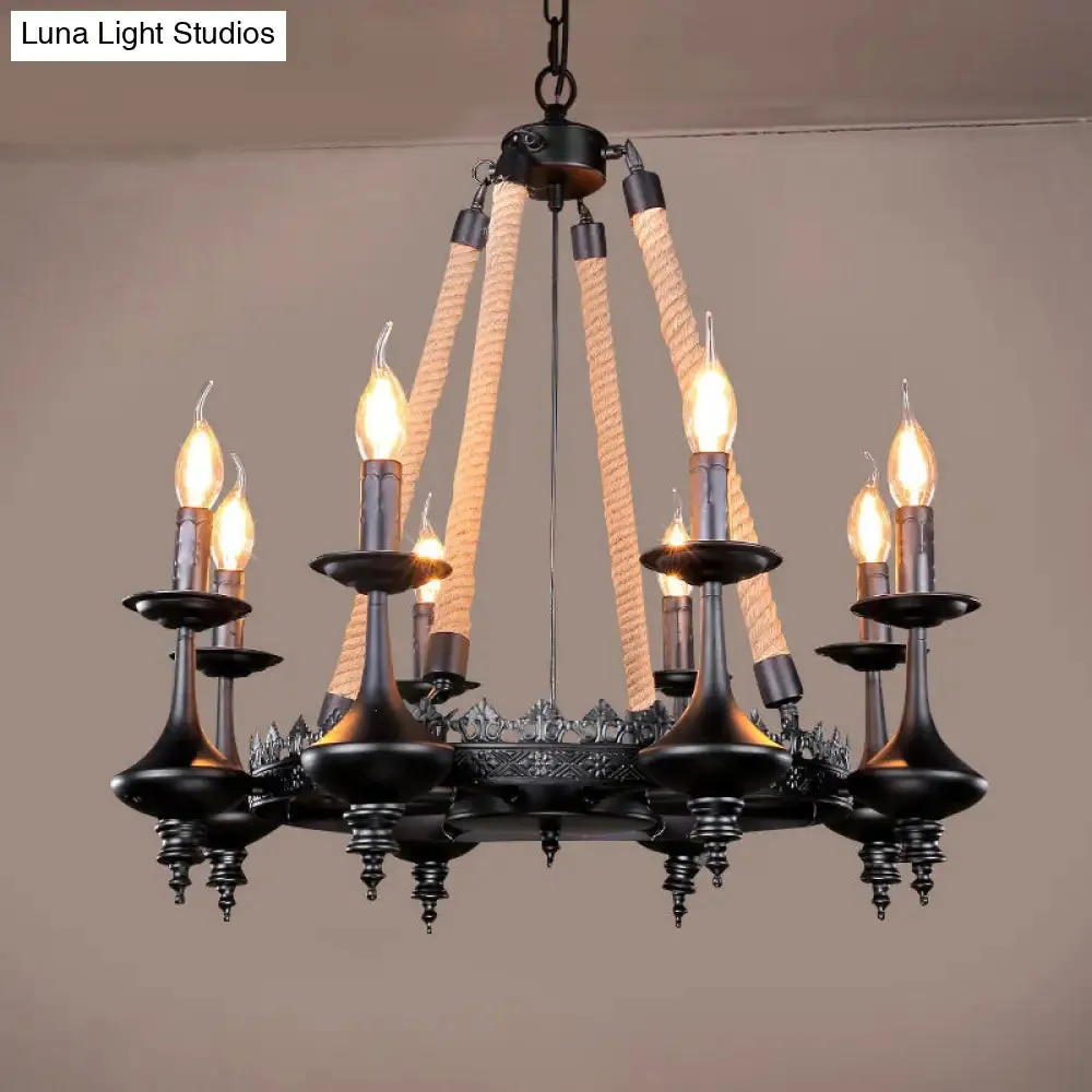 Iron Candle Chandelier Light Fixture - 6/8 Heads - Black - Dining Room Hanging Ceiling Light