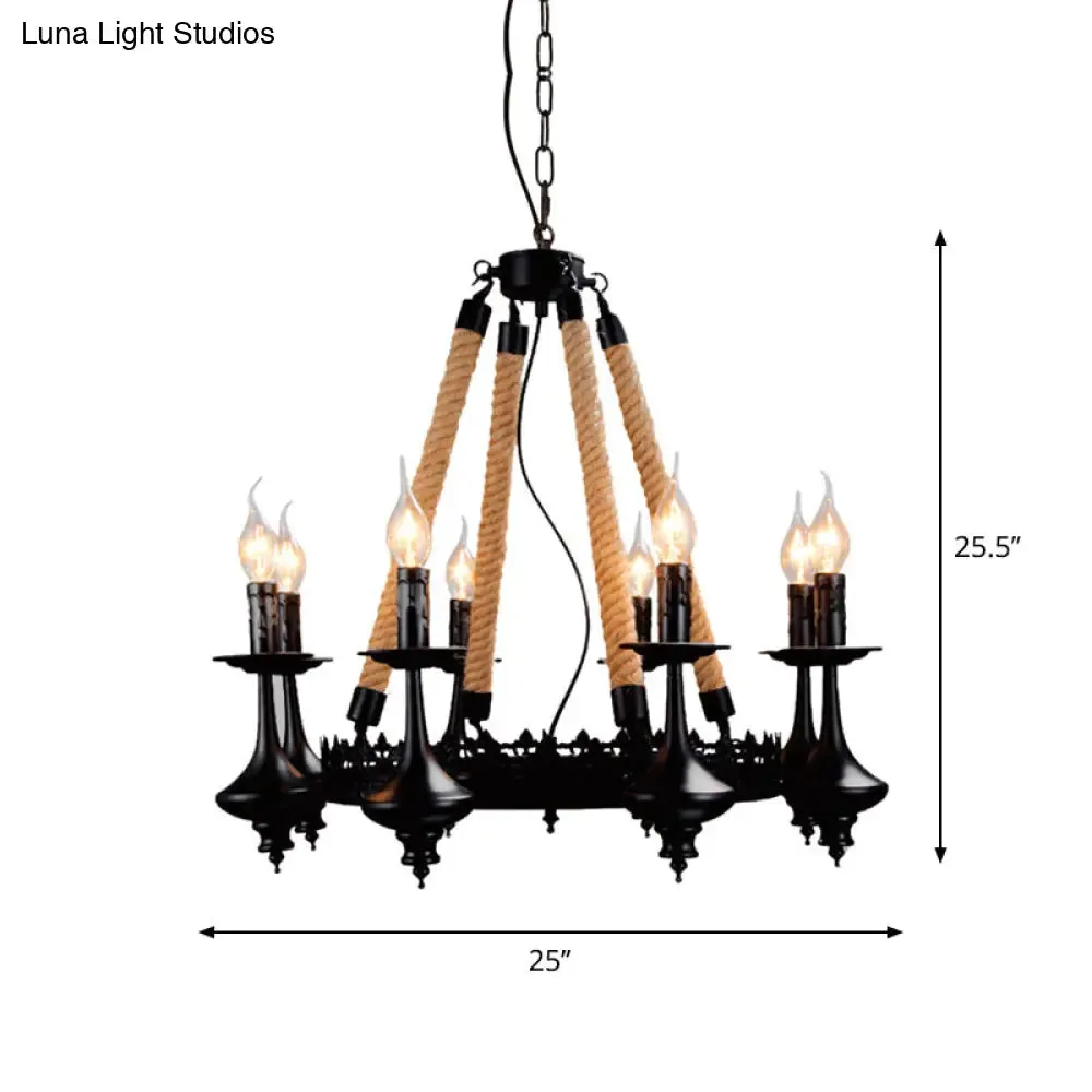 Iron Candle Chandelier Light Fixture - 6/8 Heads - Black - Dining Room Hanging Ceiling Light