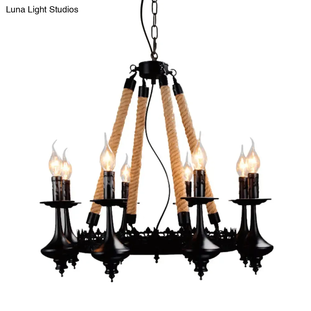 Iron Candle Chandelier Light Fixture - 6/8 Heads - Black - Dining Room Hanging Ceiling Light